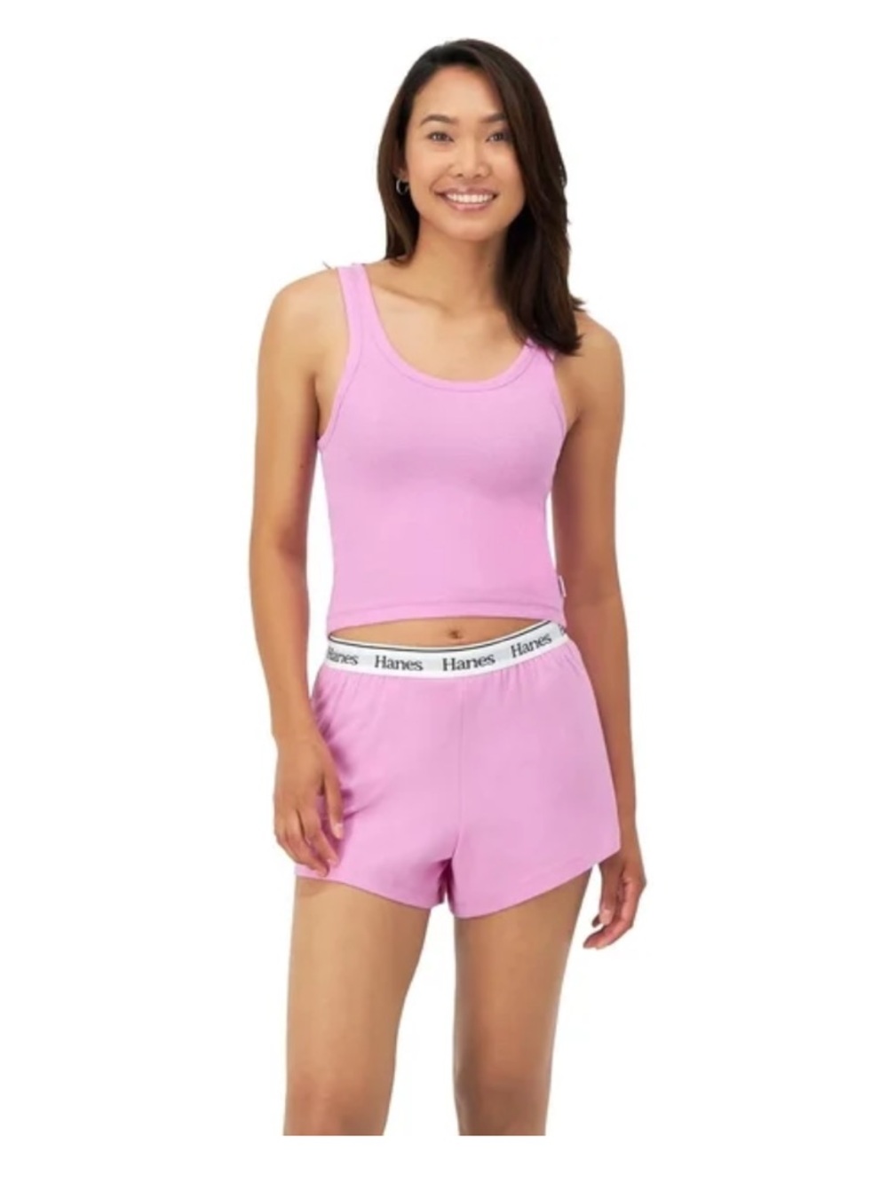 Hanes Pink Ribbed Crop Tank and Sleep Shorts Set